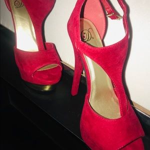 Red Soft Suede Material High Heels